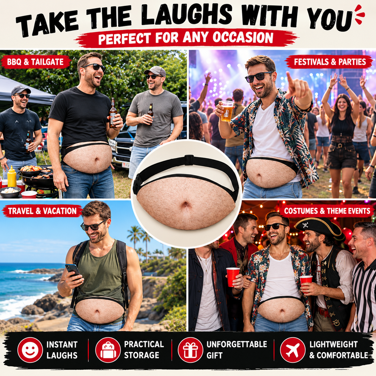 Ultra-Realistic Beer Belly Fanny Pack - Funny Dad Bod Waist Bag