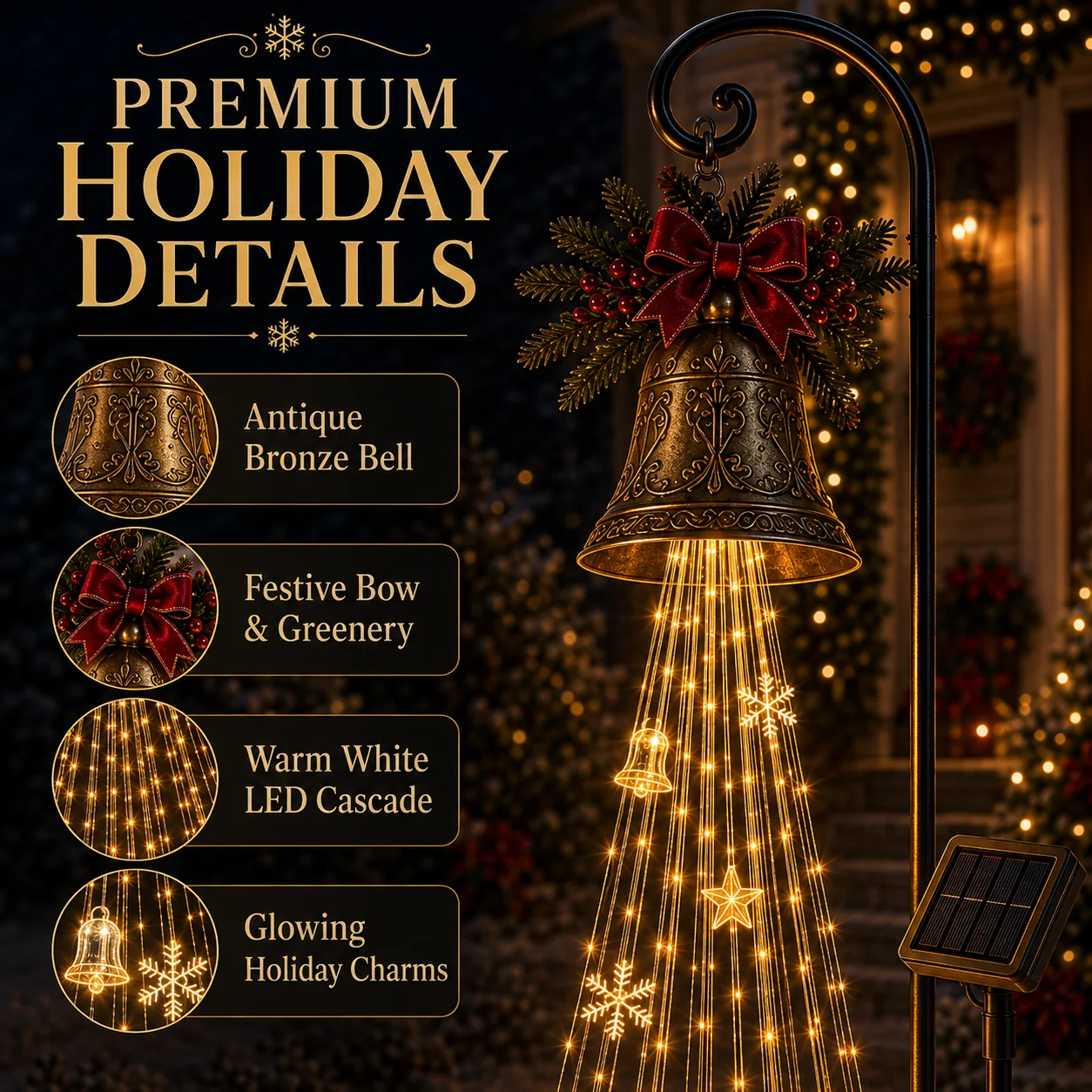 Christmas Bell Cascade Solar Yard Light