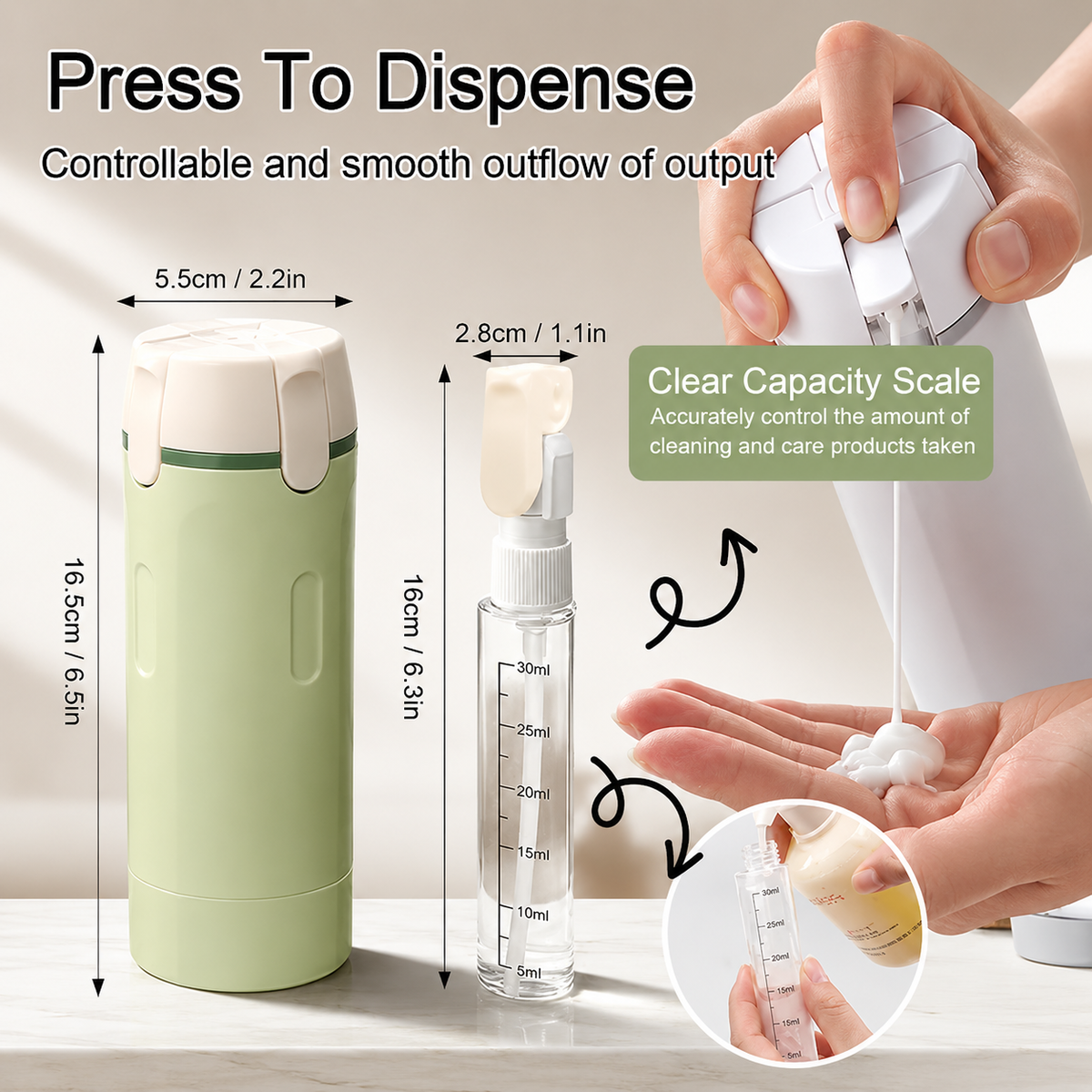 4 in 1 Travel Dispenser Bottle with Scale and Label