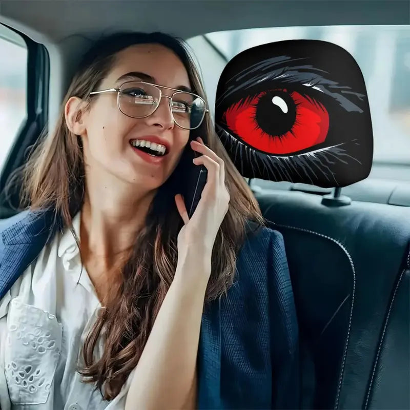 🔥2 PCS Red Devil’s Eye Car Headrest Covers – Gothic Interior Upgrade