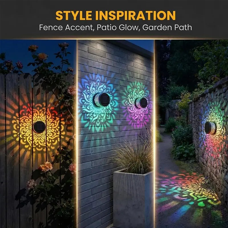 2-Pack Solar Mandala Projector Wall Lights