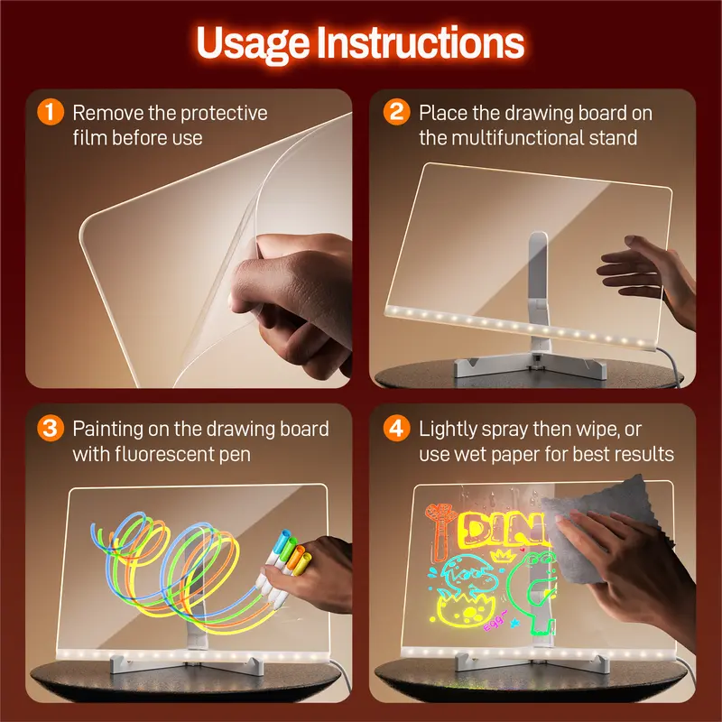 LED Drawing Board for Kids-Reusable Light-Up Doodle & Message Board