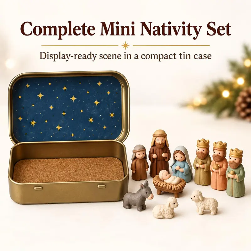 Mini Christmas Nativity Set in Tin Box