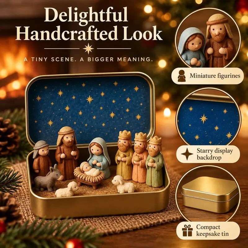 Mini Christmas Nativity Set in Tin Box