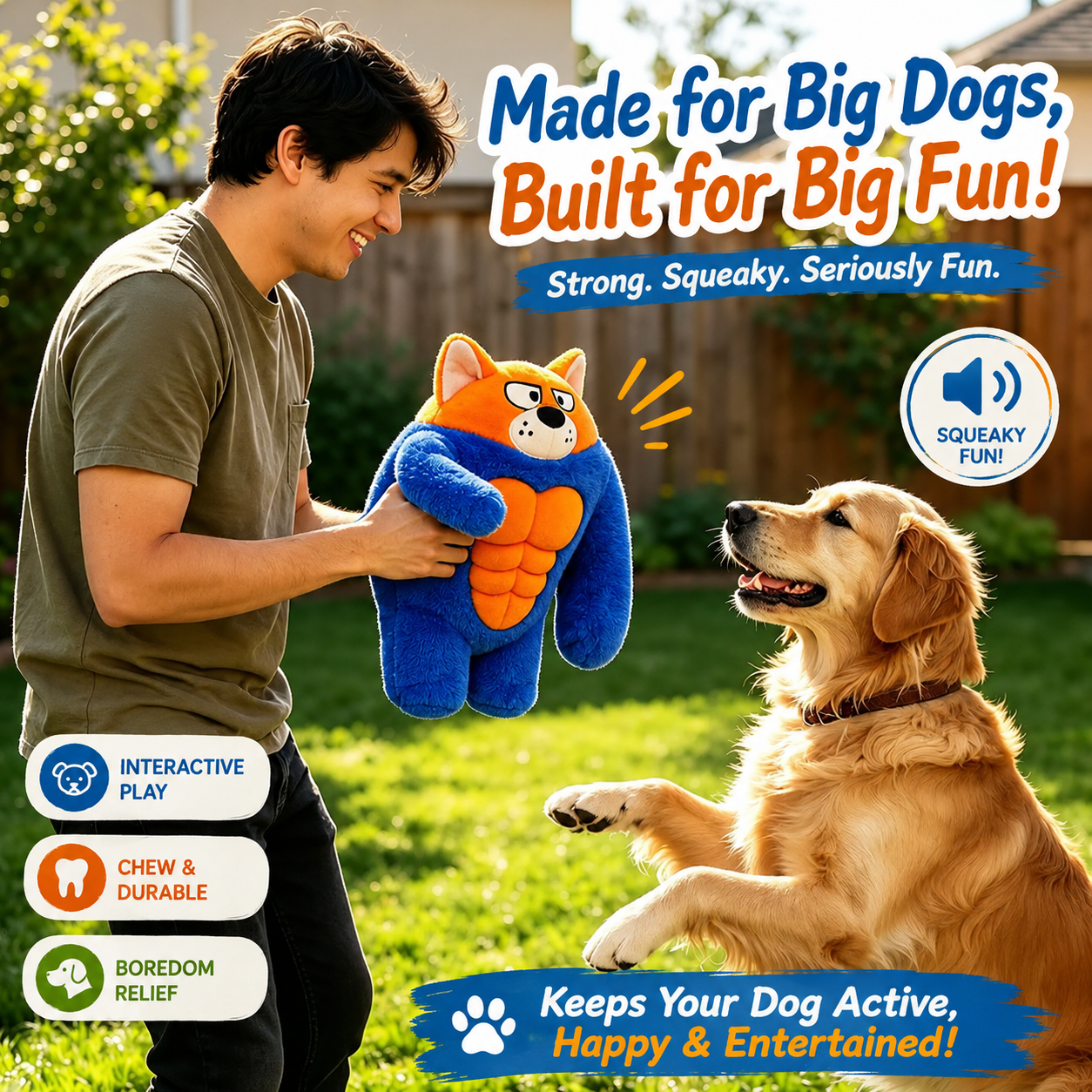 Muscle Monster Dog Toys-Squeaky Plush for Medium Large Dogs