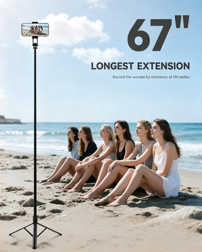 1.7M All-in-One Phone Tripod & Selfie Stick – Remote Shutter, Optional Beauty Light