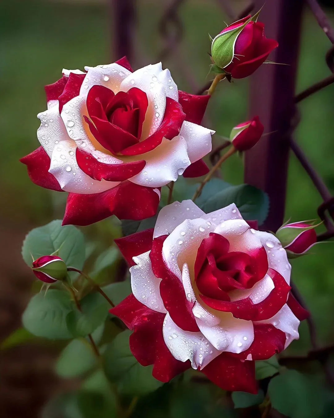 Rare Twin Red White Rose Flower