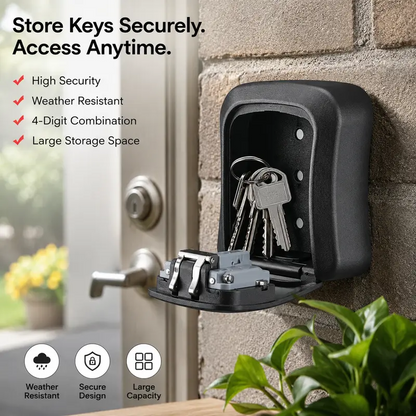 Wall Mount Key Lock Box - 4 Digit Combination Lockbox for Keys Safe Security Storage