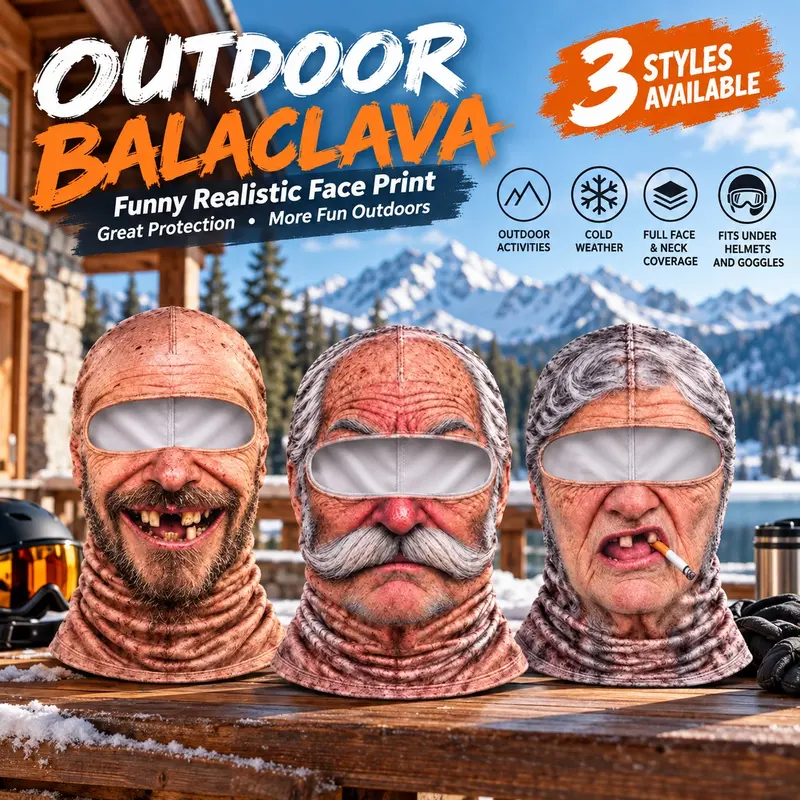 3D Realistic Old Man Face Mask with Hood|Funny Winter Skiing Costume Accessory