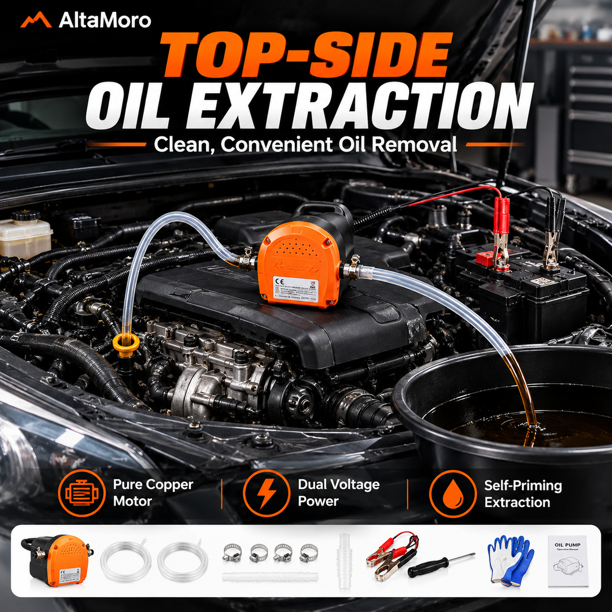 12V Oil Extractor Pump — Electric Oil Change Transfer Pump