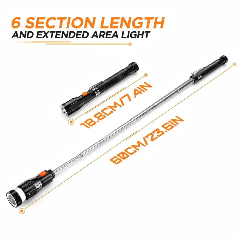 Extendable Magnetic Pickup Tools —Telescoping Magnet with LED Flashlight