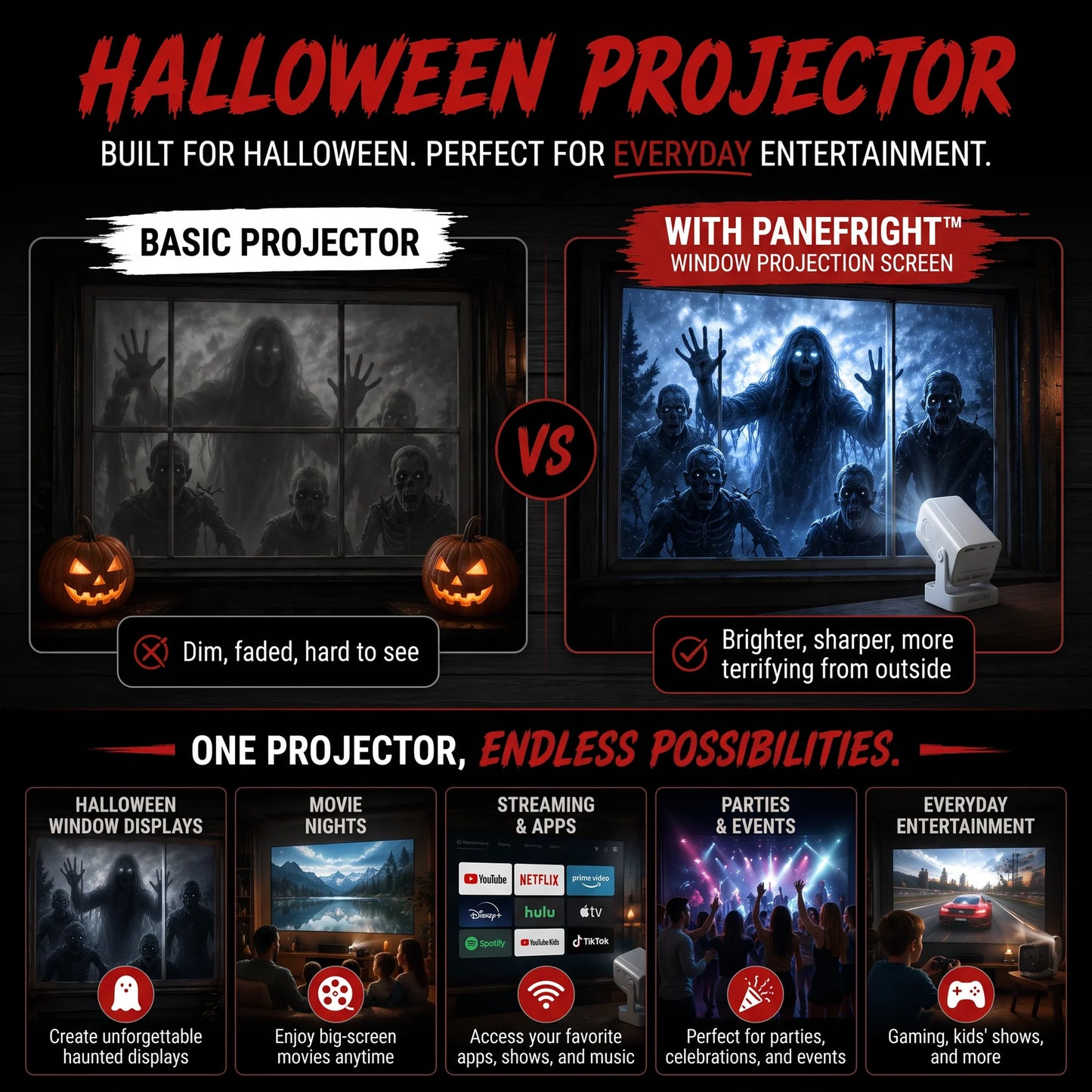 Halloween Window Projector with 40 Creepy Projection Scenes
