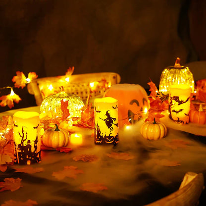 LED Pillar Candles with Remote Timers for Halloween Decoration