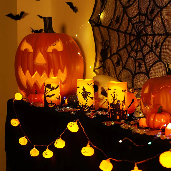 LED Pillar Candles with Remote Timers for Halloween Decoration