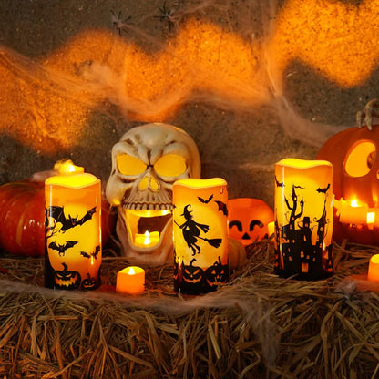 LED Pillar Candles with Remote Timers for Halloween Decoration