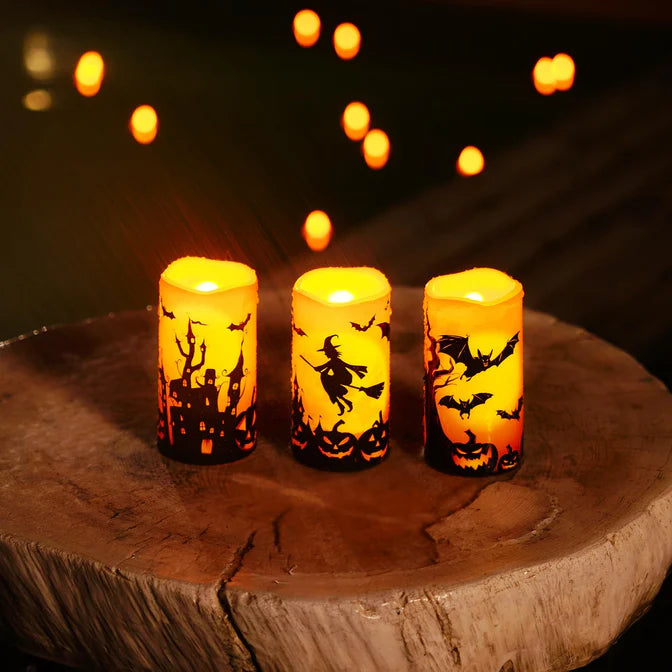 LED Pillar Candles with Remote Timers for Halloween Decoration