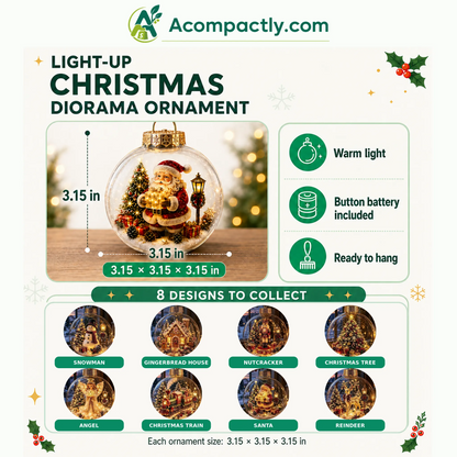 Light-Up Christmas Diorama Ornament – Enchanting Miniature Snow Globe