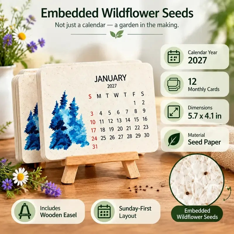 2027 Plantable Botanical Calendar – Eco-Friendly Biodegradable Wildflower Planner