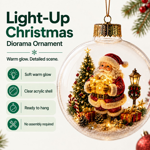 Light-Up Christmas Diorama Ornament – Enchanting Miniature Snow Globe