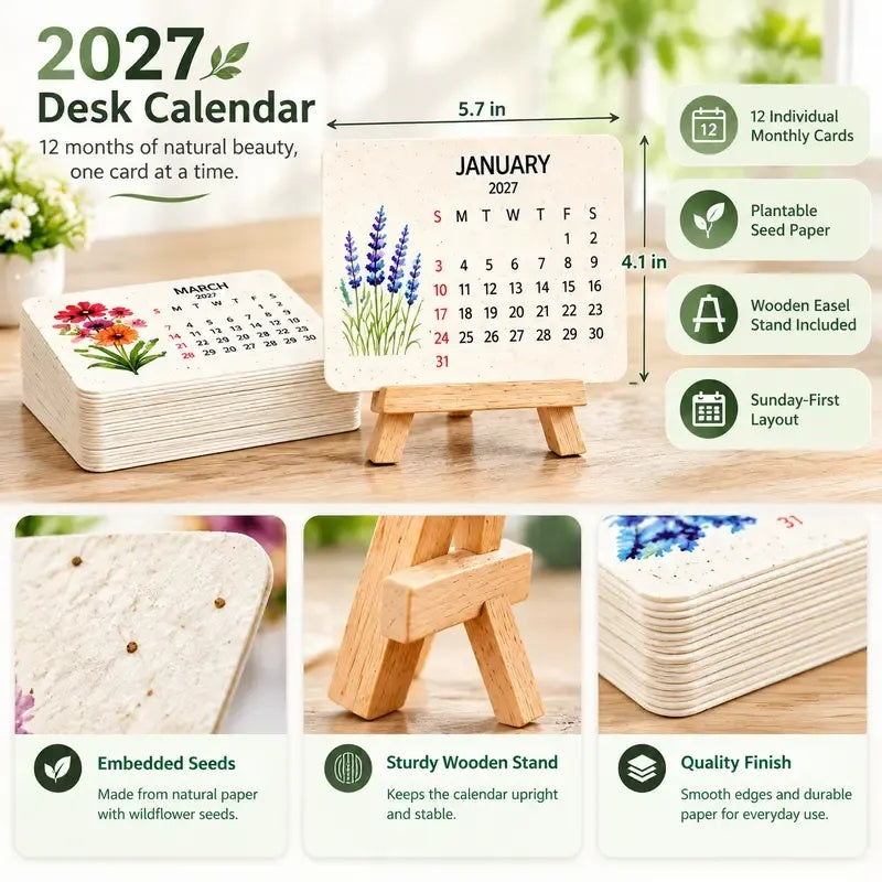 2027 Plantable Botanical Calendar – Eco-Friendly Biodegradable Wildflower Planner