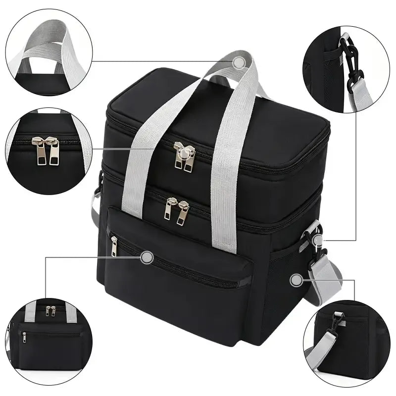 Insulated Lunch Cooler Bag with Leakproof Double-Decker Design