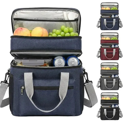 Insulated Lunch Cooler Bag with Leakproof Double-Decker Design