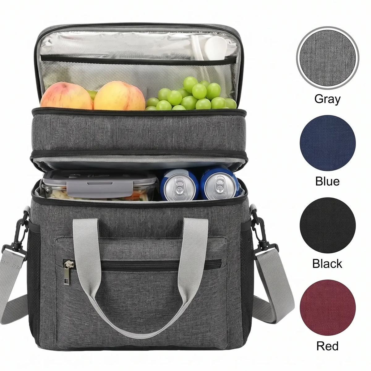 Insulated Lunch Cooler Bag with Leakproof Double-Decker Design