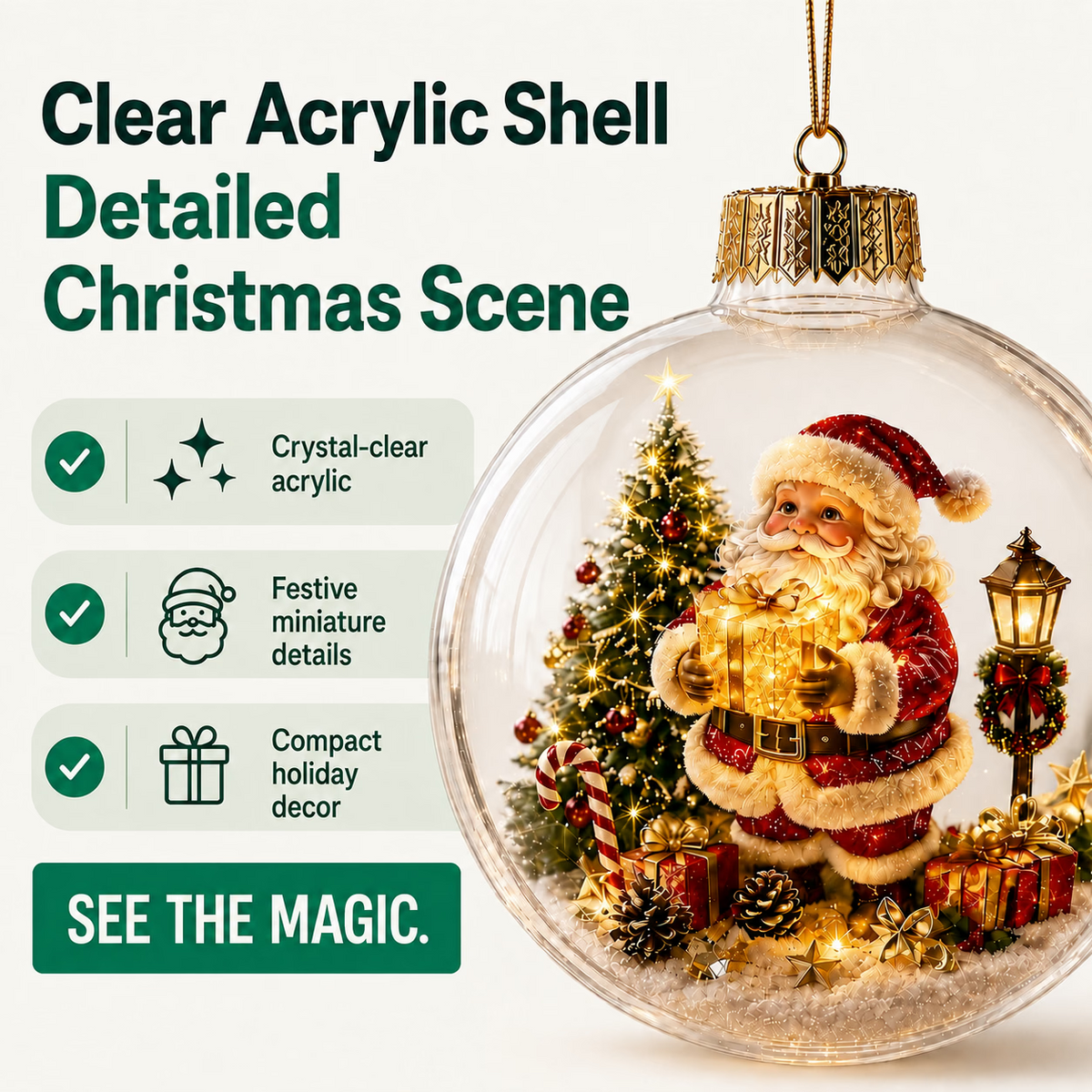 Light-Up Christmas Diorama Ornament – Enchanting Miniature Snow Globe