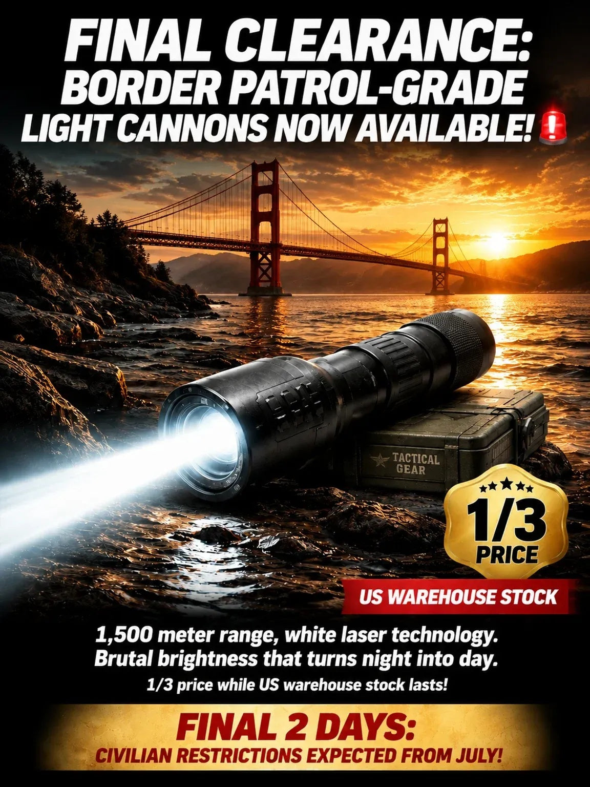 High Power Zoomable White Laser Flashlight – IP68 Military-Grade