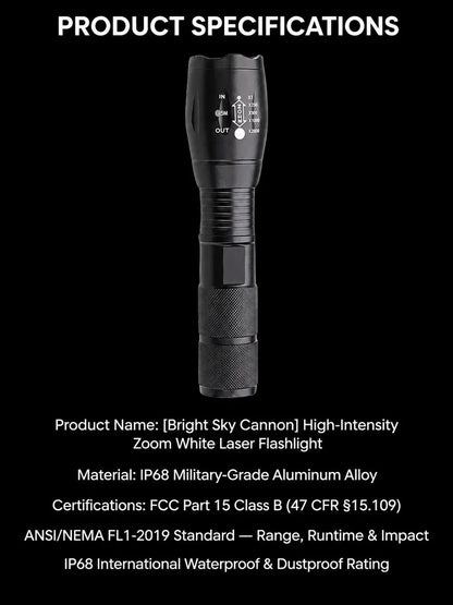 High Power Zoomable White Laser Flashlight – IP68 Military-Grade