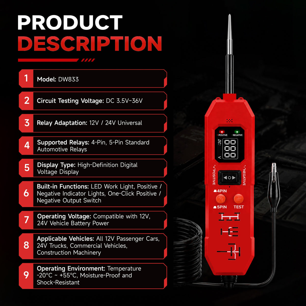 2-in-1 Automotive Circuit Tester & Relay Diagnostic Tool