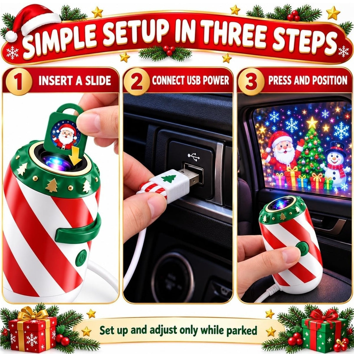 Christmas Car Projector Light – USB-Powered Festive Holiday Decor