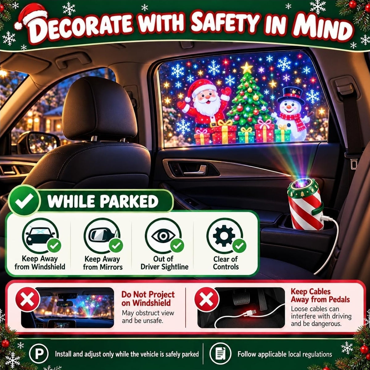 Christmas Car Projector Light – USB-Powered Festive Holiday Decor