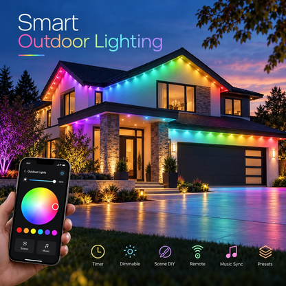 Smart Permanent Outdoor LED Lights with App Control & RGB Colors