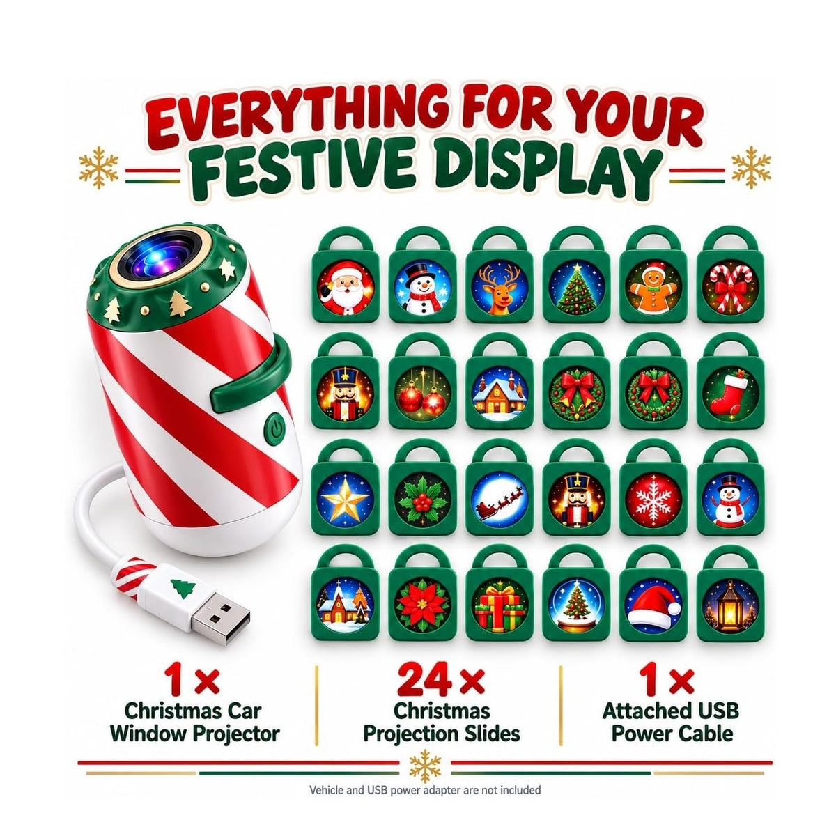 Christmas Car Projector Light – USB-Powered Festive Holiday Decor