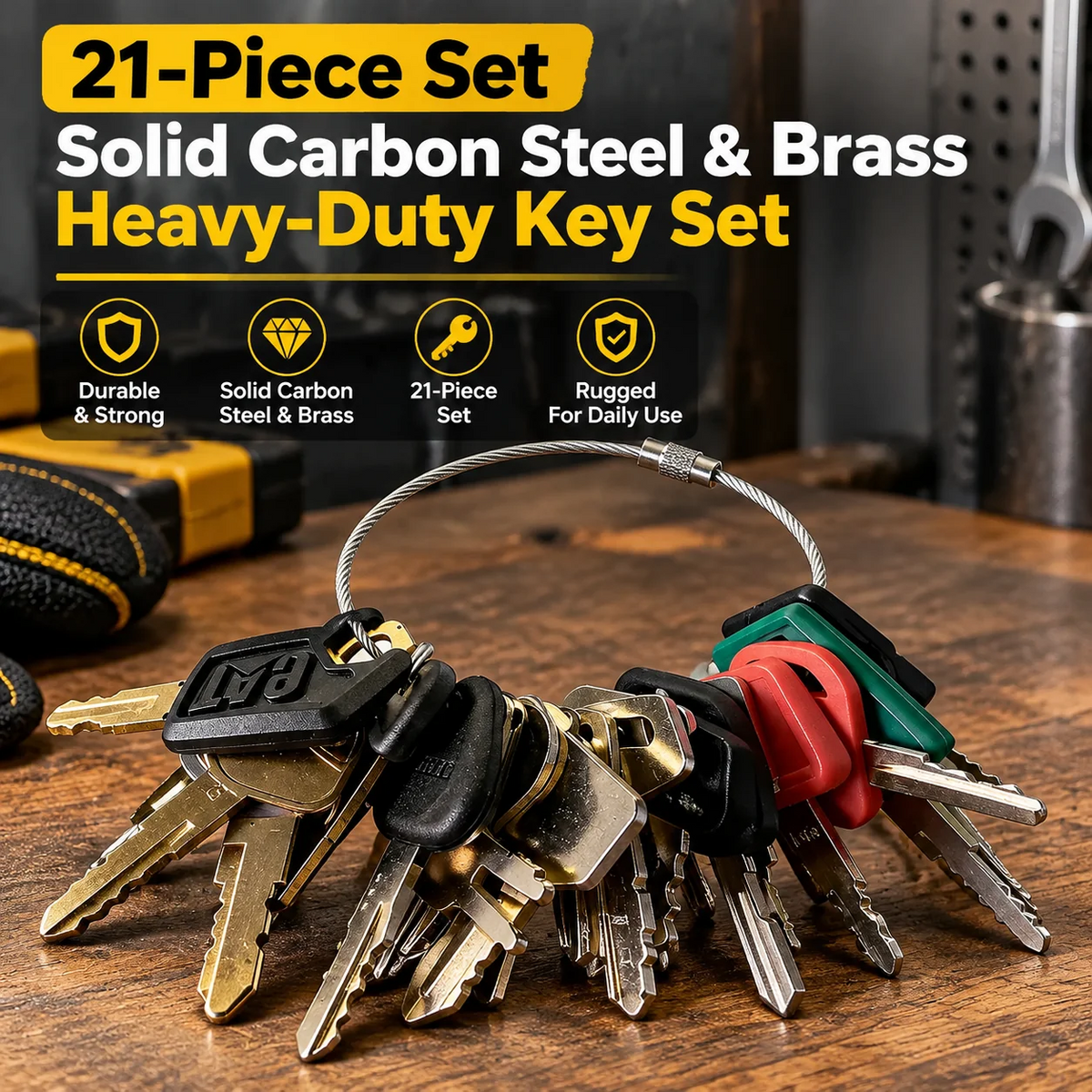 21-Piece Heavy-Duty Key Set – Solid Carbon Steel & Brass