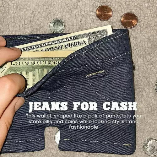 Handmade Denim Shorts Wallet – Unique Vintage Jeans Card & Coin Purse