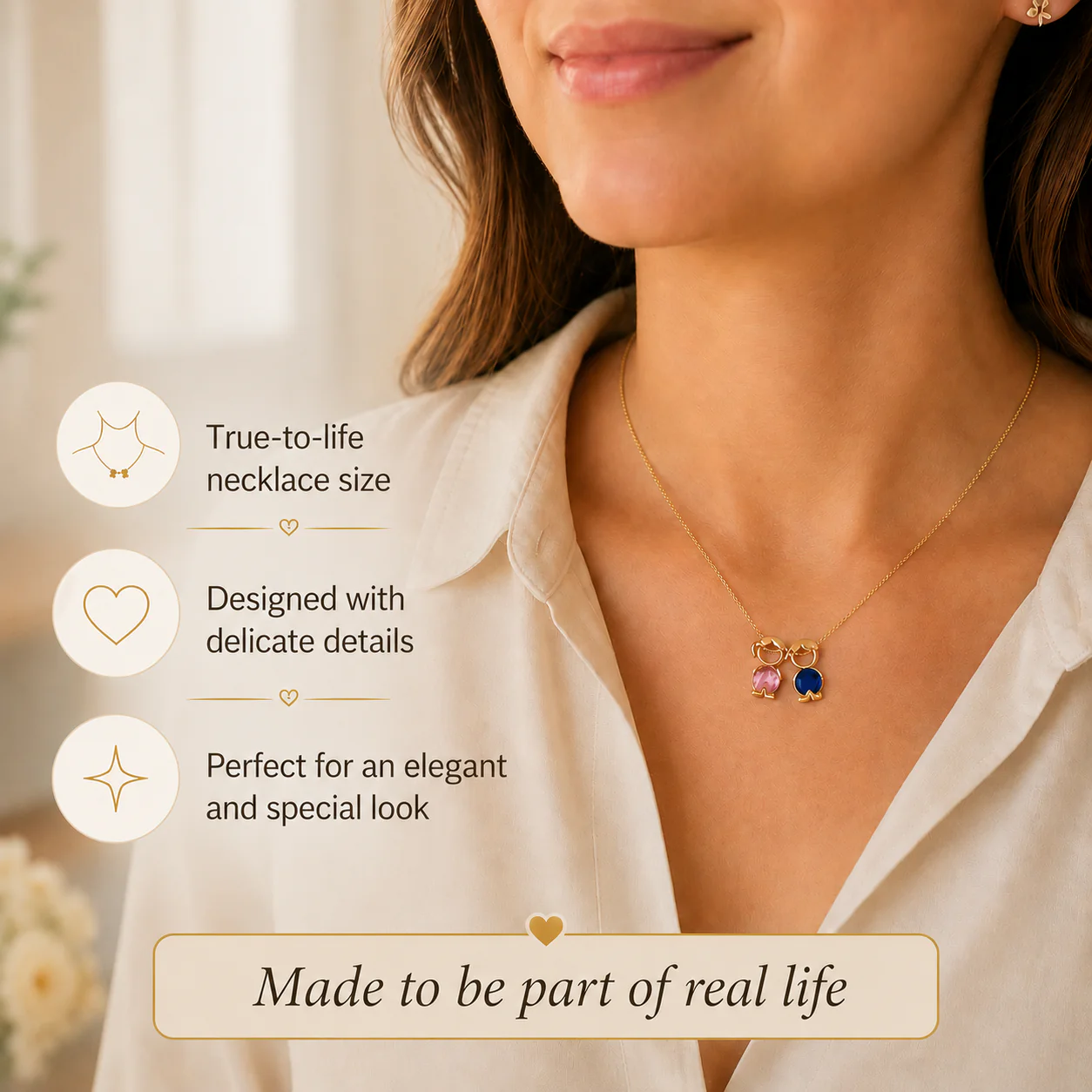 18K Birthstone Mom & Kids Detachable Necklace – Her Birthstone, Your Heart