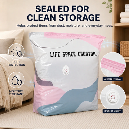 No-Pump Vacuum Storage Bags – 2 Sizes, Instant Space-Saving Compression