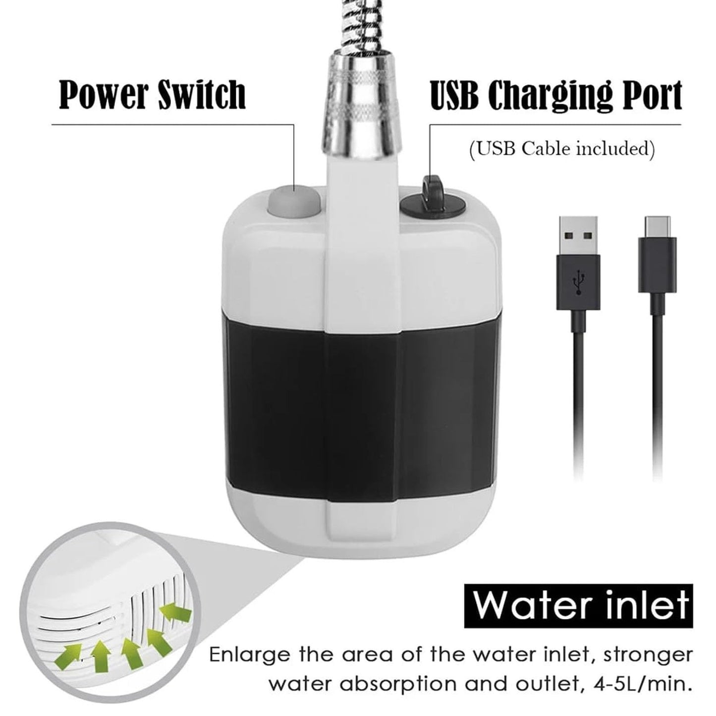 Portable Camping Shower – 1500mAh Self-Priming USB Electric Shower