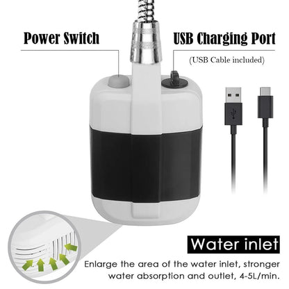 Portable Camping Shower – 1500mAh Self-Priming USB Electric Shower