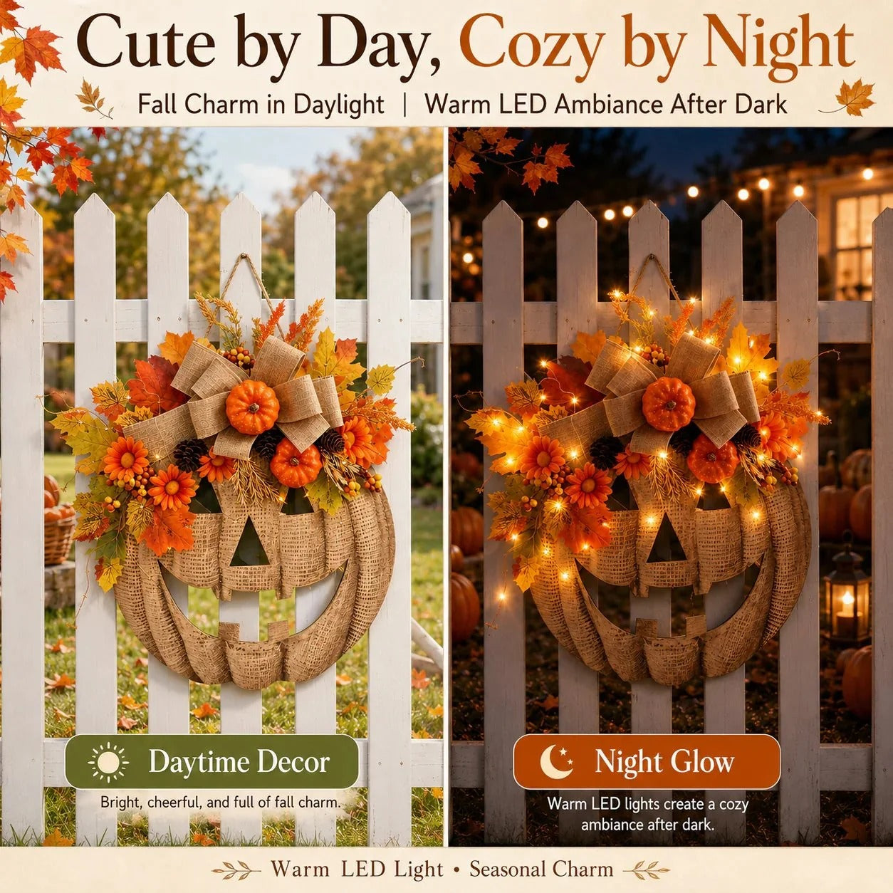 Rustic Burlap Pumpkin Wreath – Handcrafted Fall Door Décor, 2 Sizes