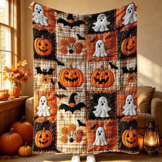 Halloween Patchwork Flannel Blanket – Soft Warm Throw, 5 Sizes