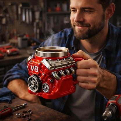 V6/V8 3D Engine Stainless Steel Mug — Rev Up Your Morning