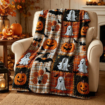 Halloween Patchwork Flannel Blanket – Soft Warm Throw, 5 Sizes