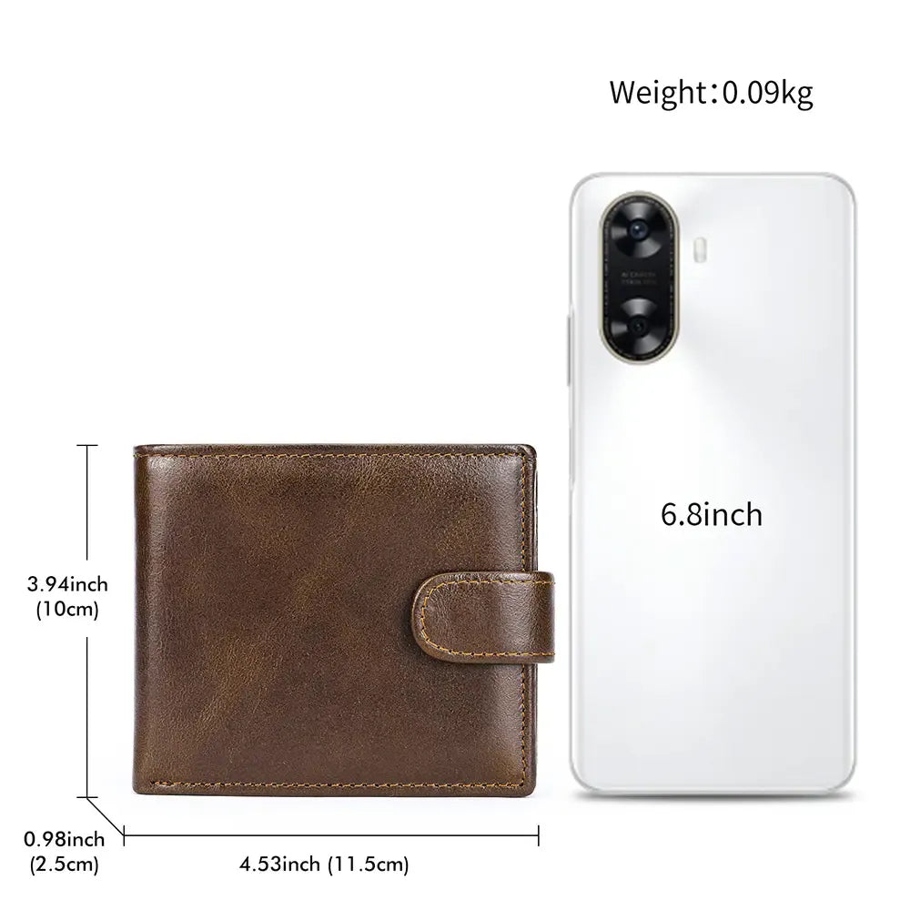 Vintage Top-Grain Leather Bi-Fold Wallet – Classic Design, Ample Storage
