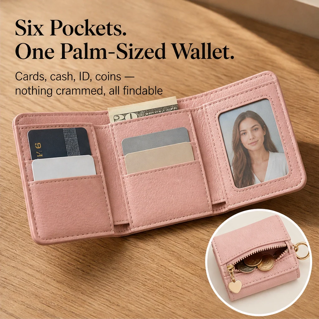 Women's Slim Tri-Fold RFID Wallet – Zip Pocket, Keychain
