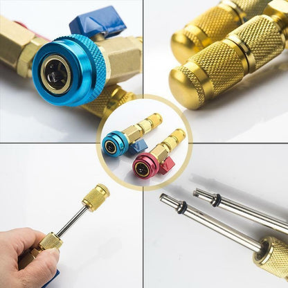 R134A AC Valve Core Service Kit – High & Low Pressure Remover, 10 Valve Cores & Wrench