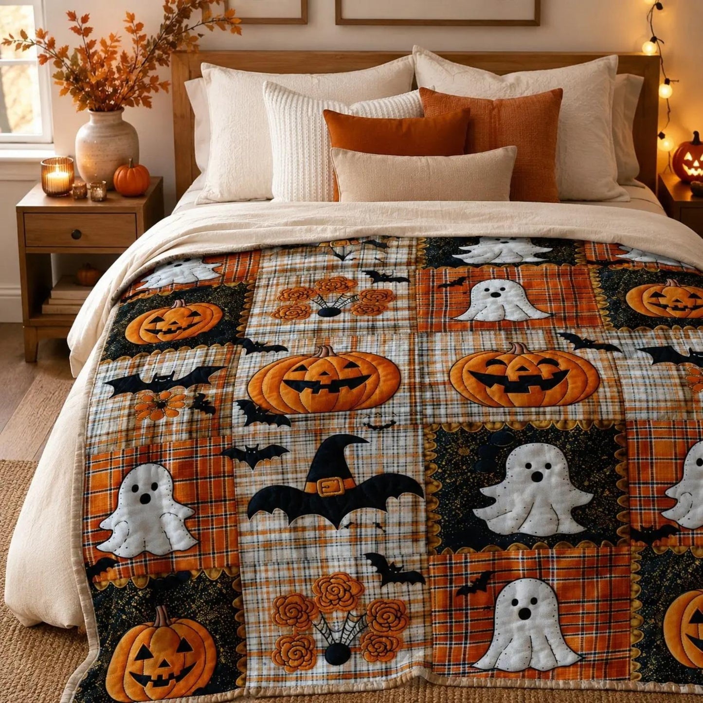 Halloween Patchwork Flannel Blanket – Soft Warm Throw, 5 Sizes