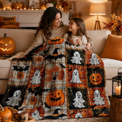 Halloween Patchwork Flannel Blanket – Soft Warm Throw, 5 Sizes